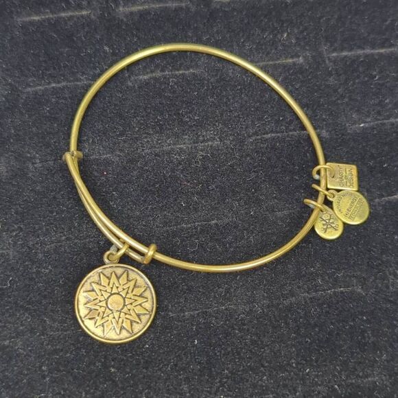 Alex and Ani Sunburst Charm Bangle Bracelet Gold Tone Finish Adjustable - Picture 1 of 5